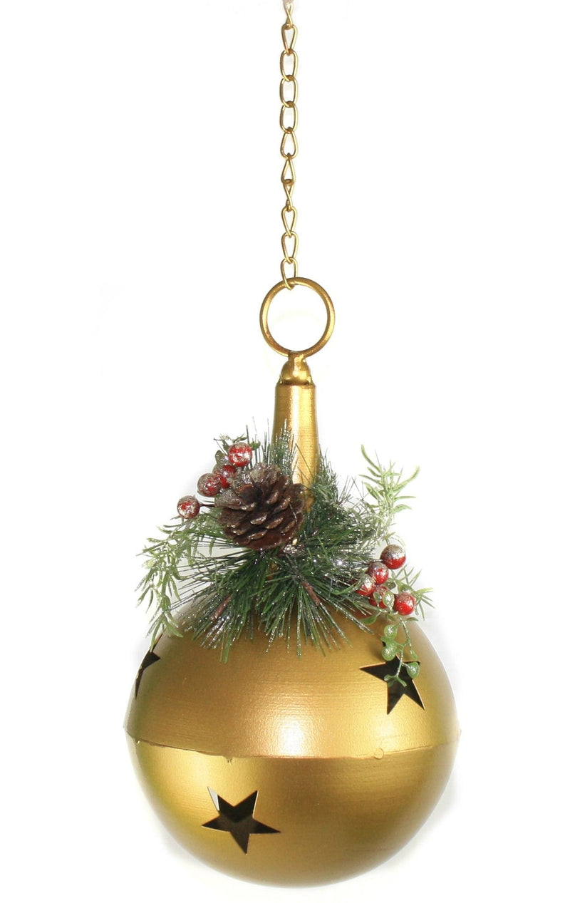HUGE Bell Ornament With Glitter Pine Accents -  Gold - Shelburne Country Store