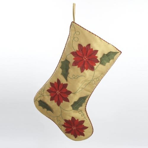 20 inch Gold Stocking W/Poinsettia - Shelburne Country Store