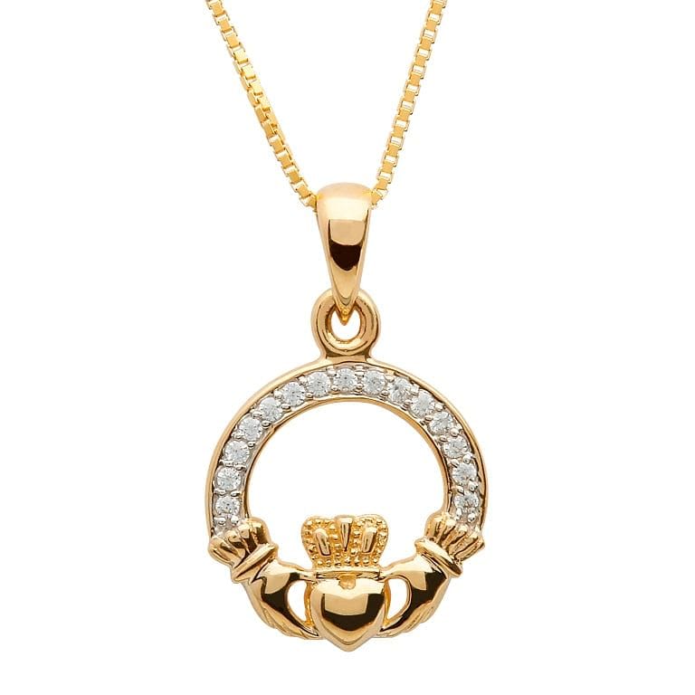 Claddagh Pave Set Necklace Gold 10K - Shelburne Country Store