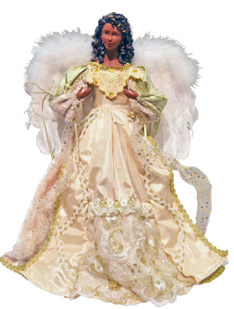 African American Angel Tree Topper - Gold/White - 16 Inch - Shelburne Country Store