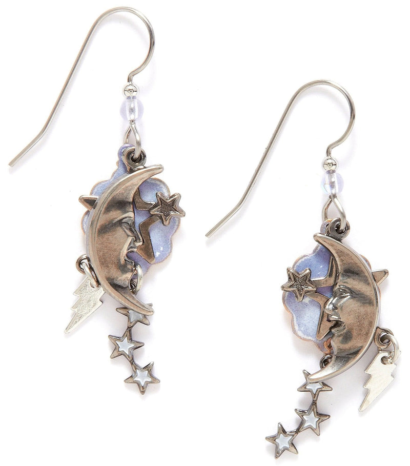Silvertone Moon Lightning Bolts And Stars Dangle Earrings - Shelburne Country Store