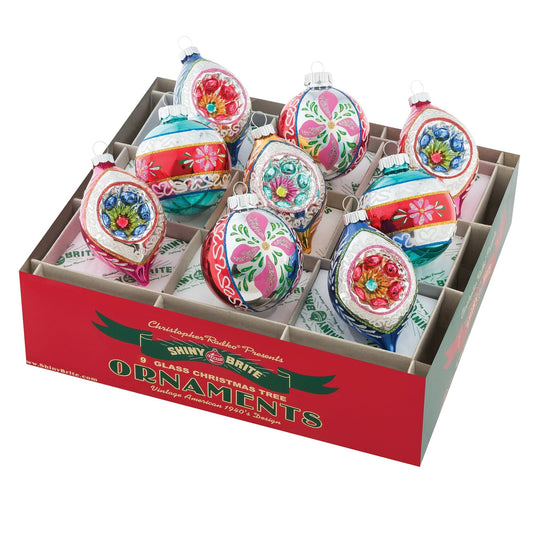 Christmas Confetti 2.5" Decorated Rounds and Tulips With Reflectors - 9 Piece - Shelburne Country Store