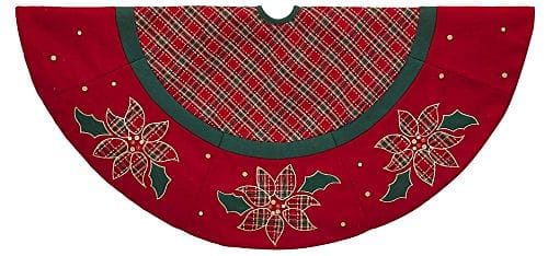 Red and Green Plaid with Poinsettias Tree Skirt - Shelburne Country Store