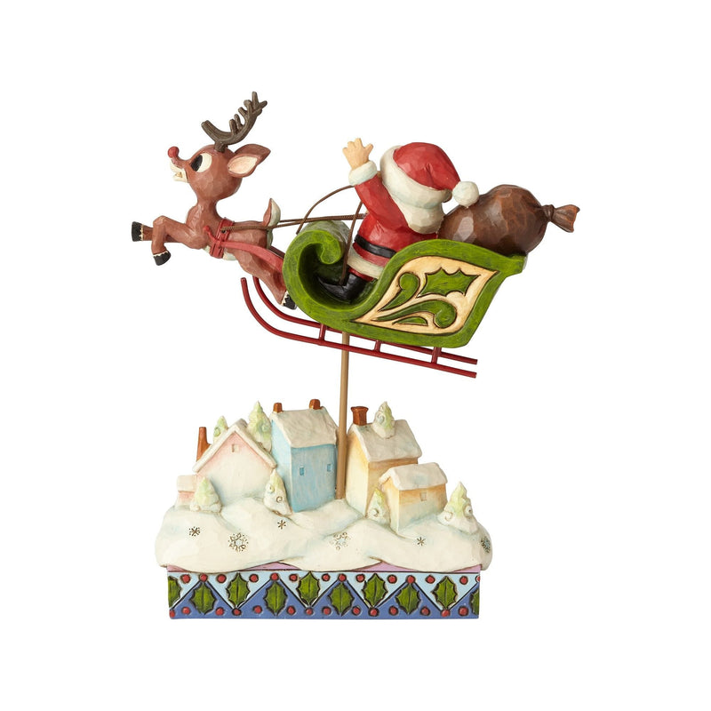 Rudolph Sleigh Over Village - Shelburne Country Store