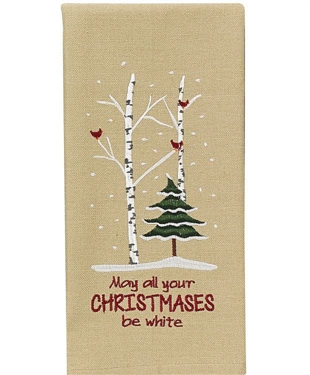 May All Your Christmas Be White Embroidered Dishtowel - Shelburne Country Store