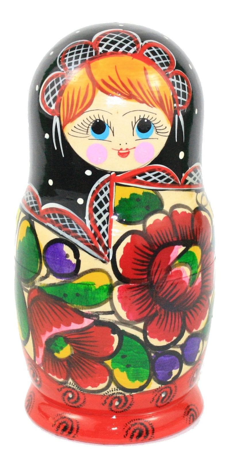 Makapoba 5 Piece Russian Nesting Dolls - Floral Girl Wearing Black - Shelburne Country Store