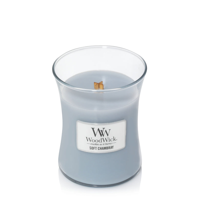 Woodwick Hourglass Jar 9.7 Ounce Candle -  Soft Chambray - Shelburne Country Store