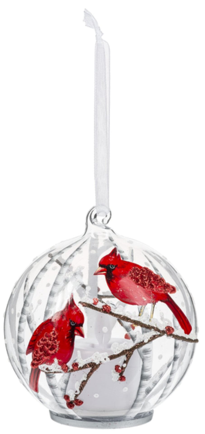 Cardinal Ornament with Flickering Flame LED -  Berry Branches - Shelburne Country Store