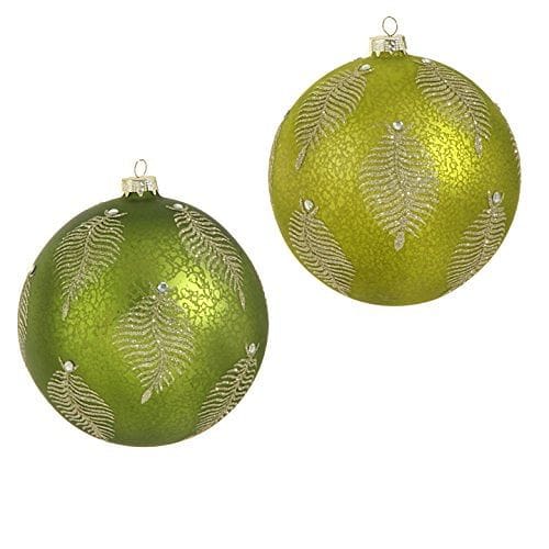 6 inch Glittered Fern Ball Ornament - Green - Shelburne Country Store