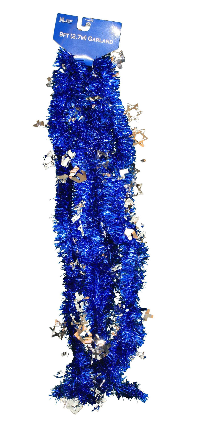 9 foot Hanukkah Tinsel Garland with Die Cut Shapes - Blue - Shelburne Country Store