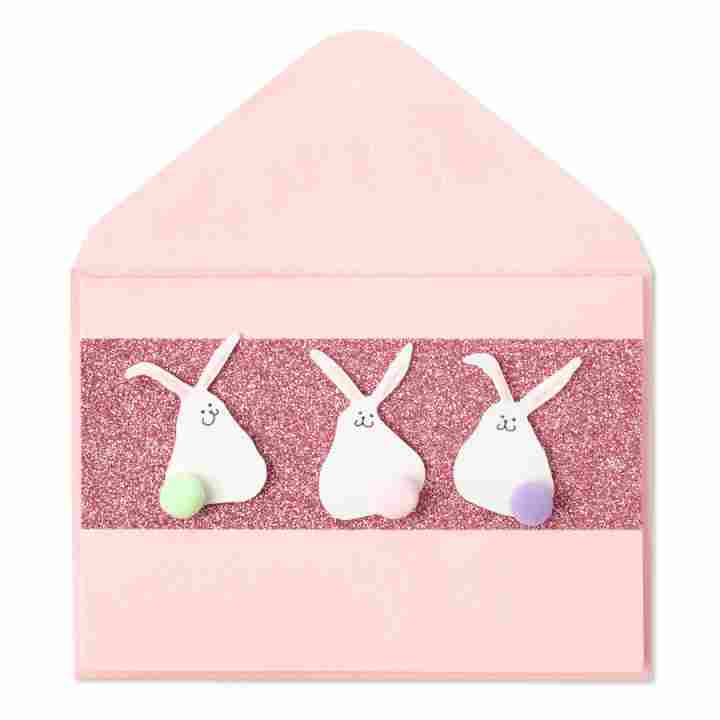Three flocked bunnies Easter Card - Shelburne Country Store