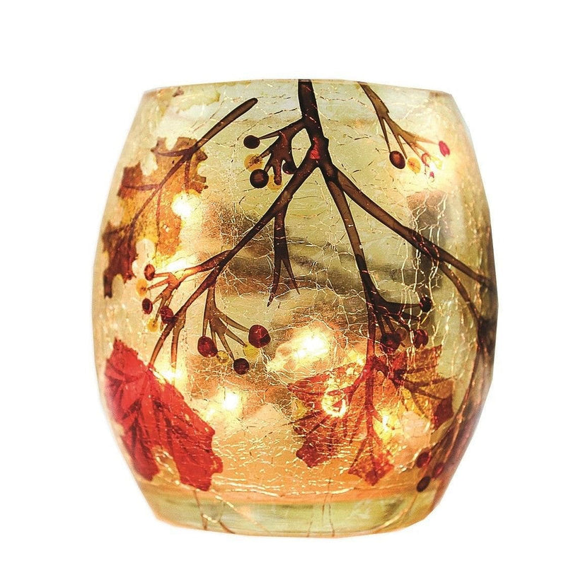 Beautiful Autumn Lighted Glass Jar - 3 x 3 x 3 - Shelburne Country Store