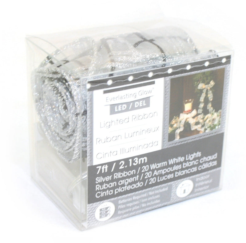B/O 7 Foot Lighted Silver Ribbon - Grid - Shelburne Country Store
