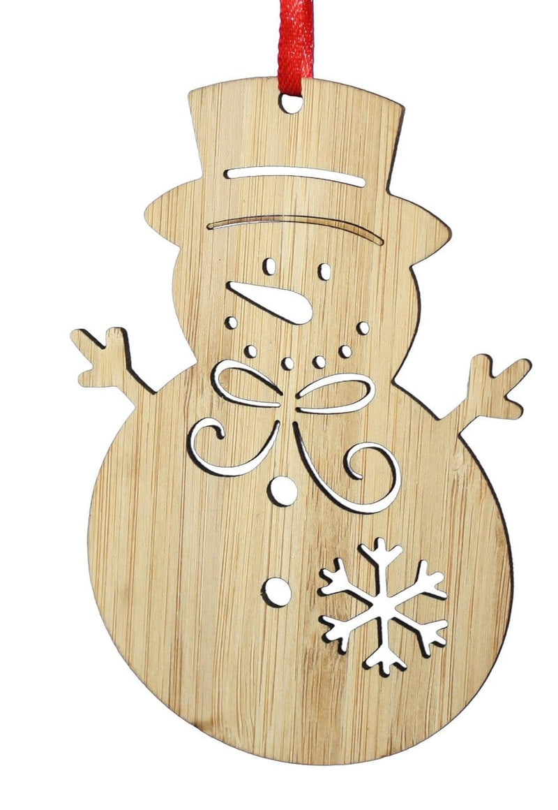 4 Inch Woodland Bamboo Ornament - Snowman - Shelburne Country Store