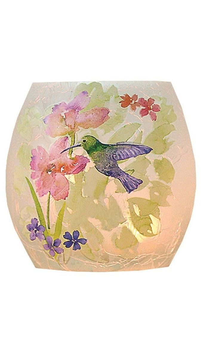 3 Inch Lighted Glass Vase - Watercolor Hummingbirds - - Shelburne Country Store