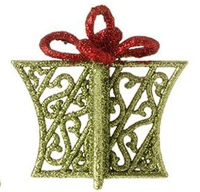 Glittered Present Ornament. - Red - Shelburne Country Store