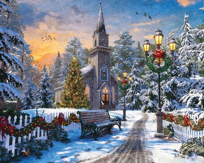 Holiday Church - 1000 Piece Puzzle - Shelburne Country Store