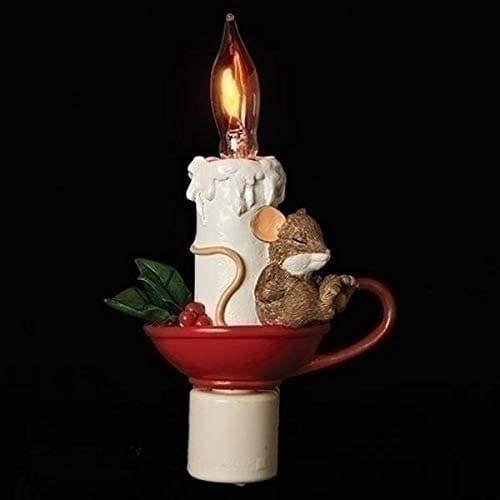 Sleeping Mouse By Candlelight 7 Inch Resin Glass Swivel Plug-In Holiday Wall Night Light - Shelburne Country Store