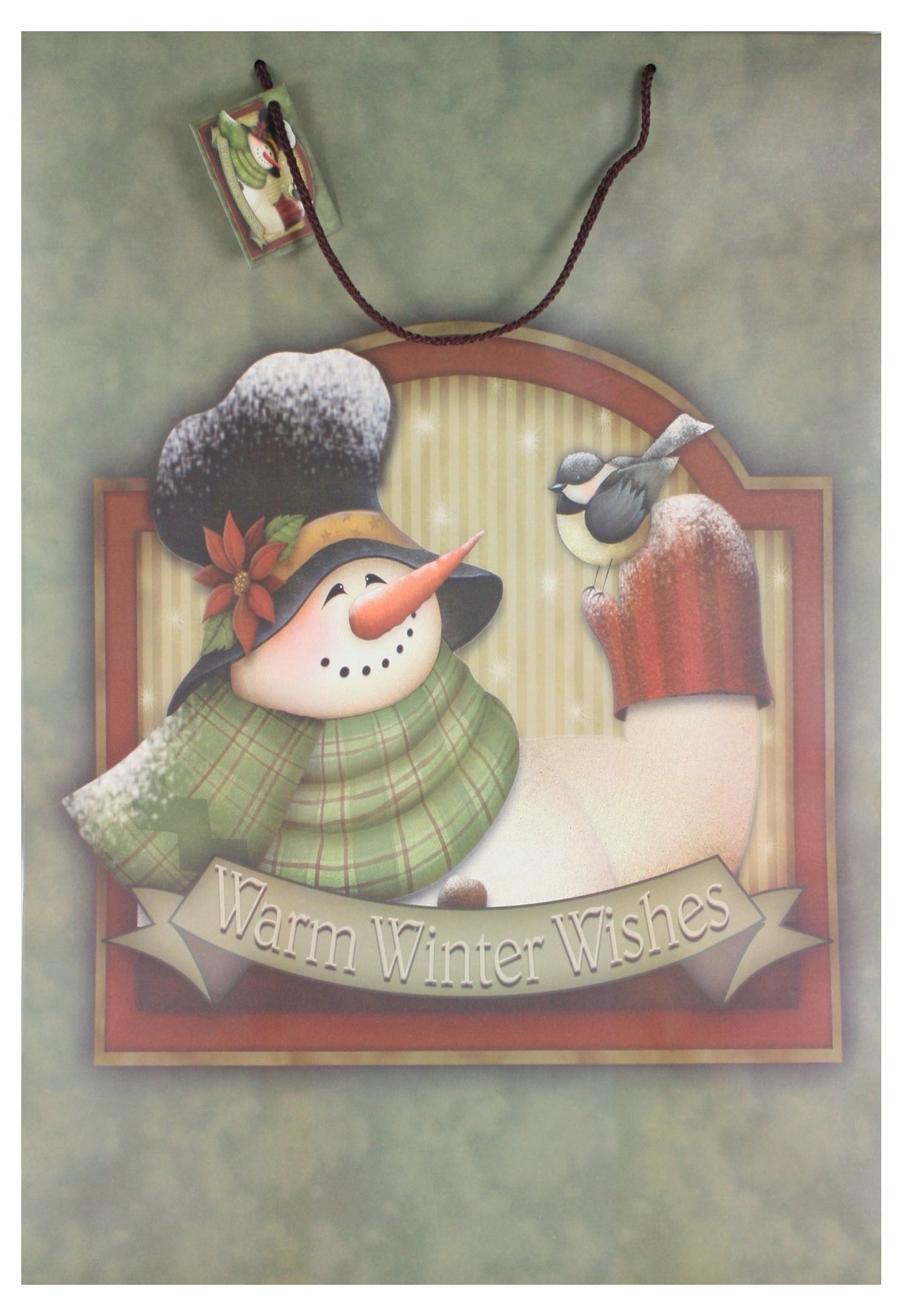 Matte Finish Deluxe Gift Bag - Snowman With Birds - - Shelburne Country Store
