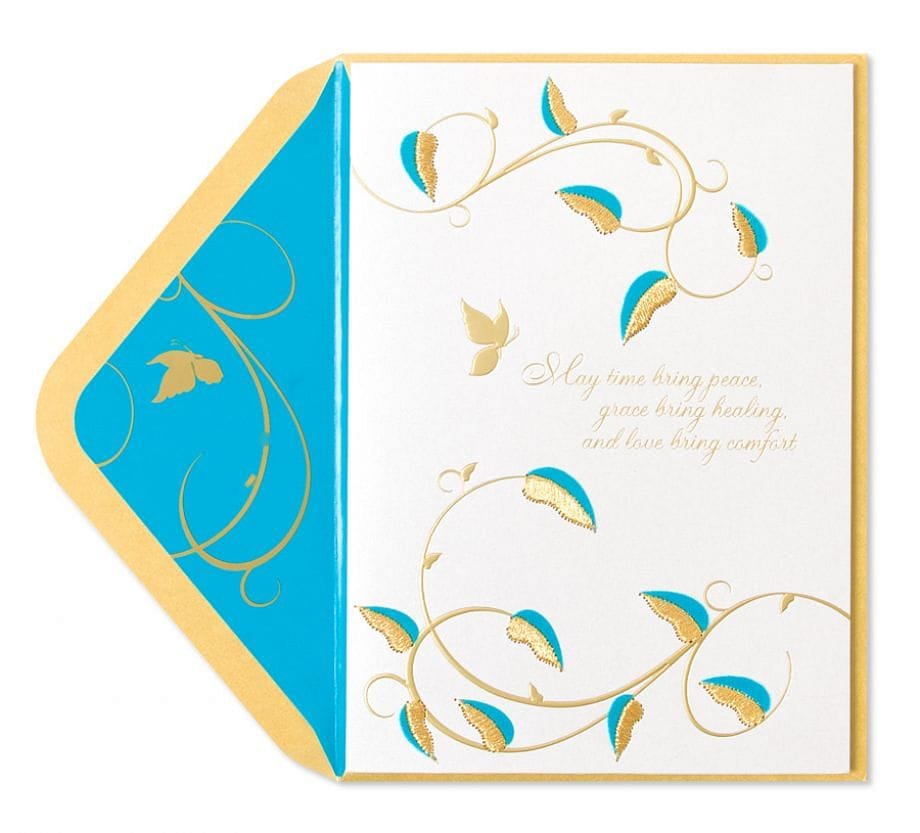 Teal Flock & Gold Embroidery Sympathy Card - Shelburne Country Store