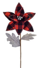 28 Inch Plaid Fabric Poinsettia Stem - Shelburne Country Store