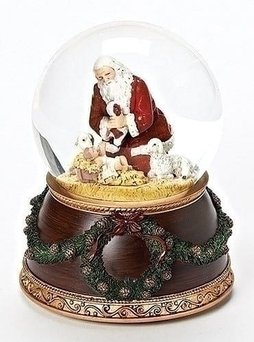 Kneeling Santa Baby Jesus 6 Inch Musical Water Globe - Shelburne Country Store