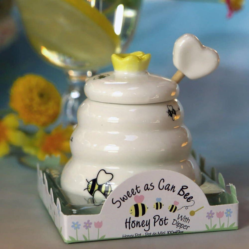 Sweet As Can Bee Ceramic Honey Pot with Wooden Dipper - Shelburne Country Store