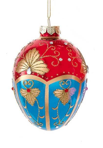 Glass Egg Ornament - 120mm - Red and Blue - Shelburne Country Store