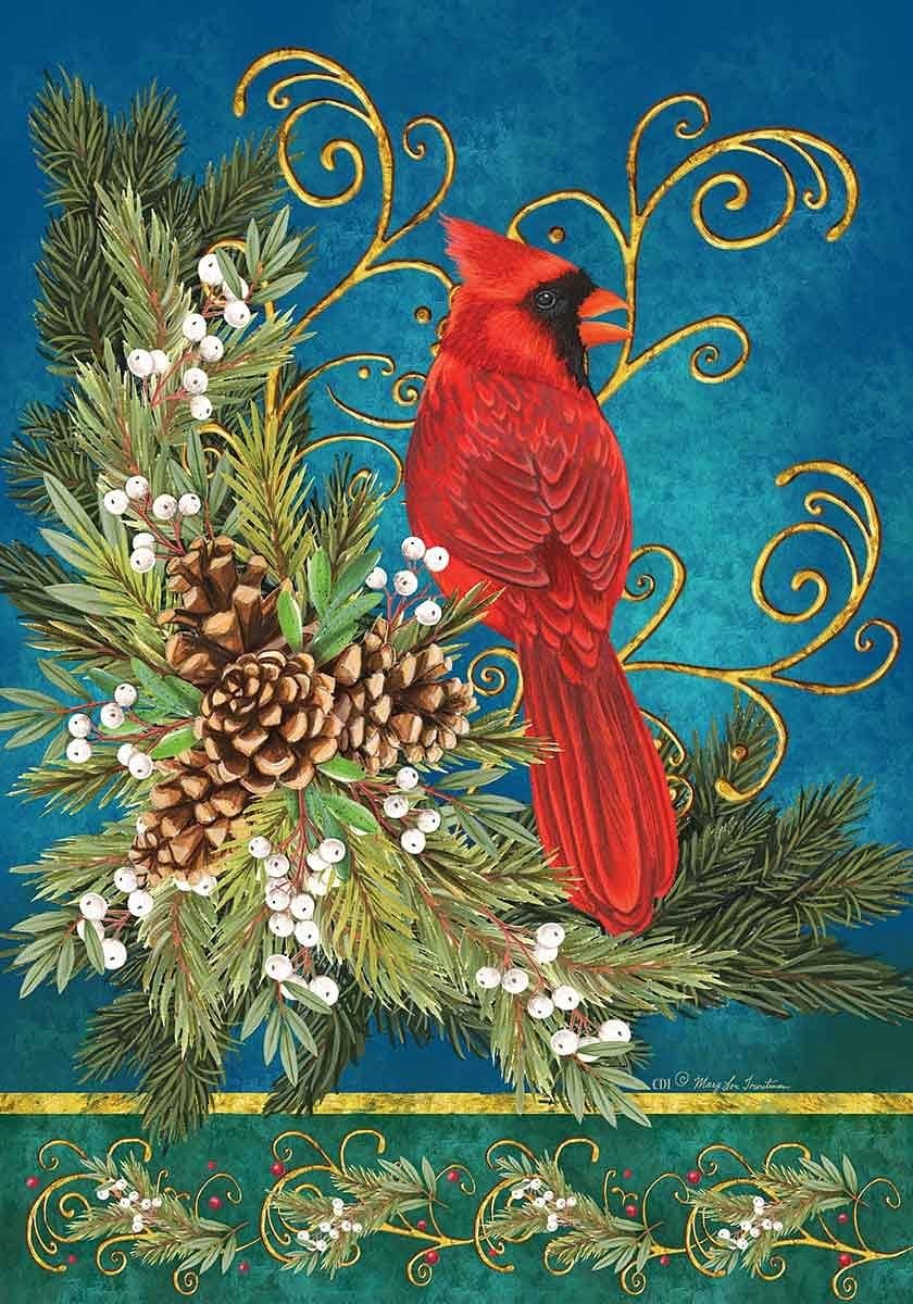 Winter Cardinal By Mary Lou Tr - Large Flag - Shelburne Country Store