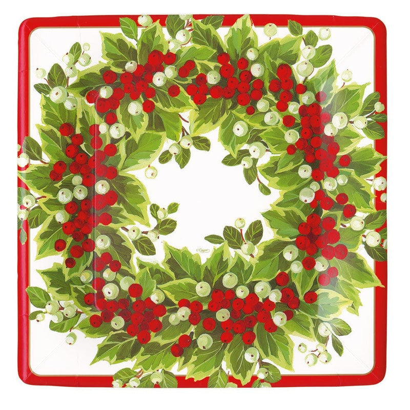 Holly and Berry Wreath Paper Dinner Plates - 8 Per Package - Shelburne Country Store