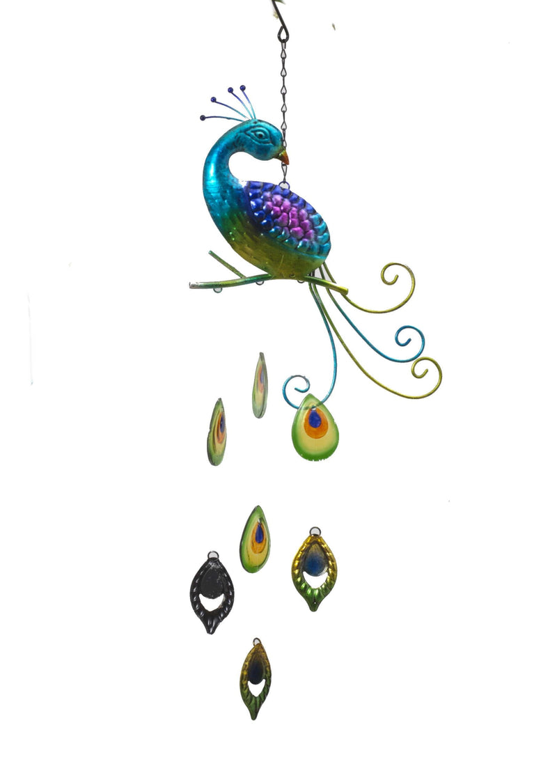 Metal & Fused Glass Peacock Wind Chime - Turquoise - Shelburne Country Store