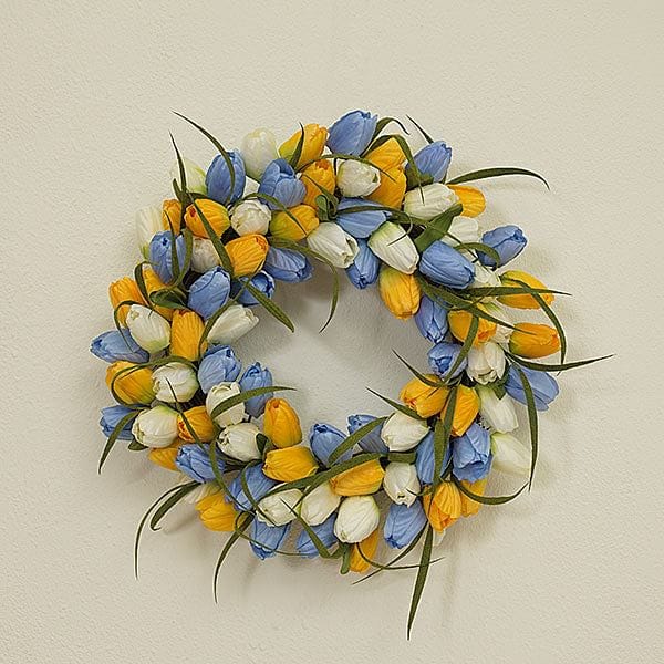 20" Blue & Yellow Tulip Wreath - Shelburne Country Store