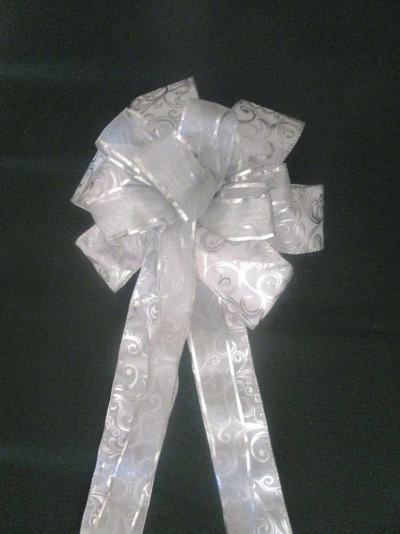 Huge Silver Bow Tree Topper 11 x 22 inch - Shelburne Country Store