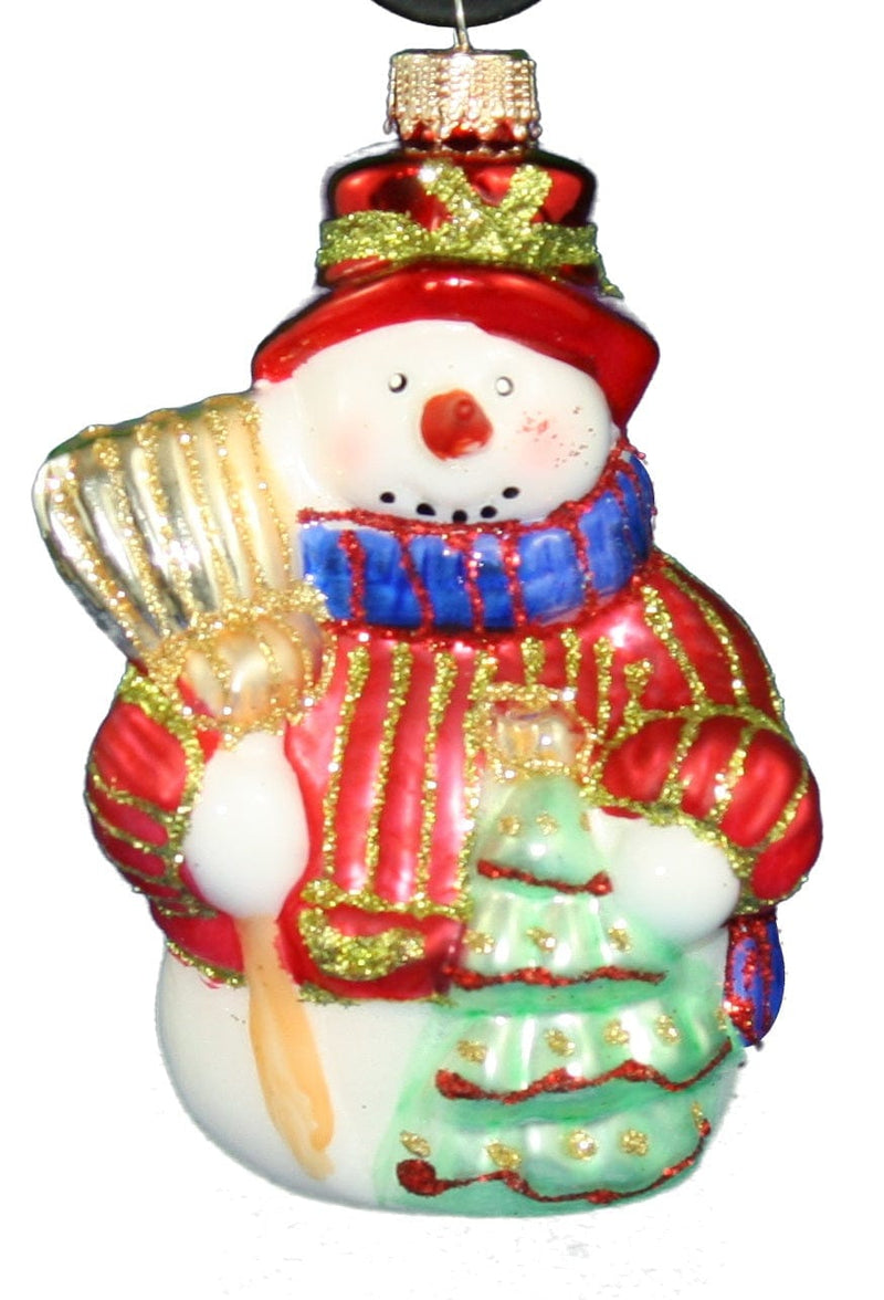 3.5 inch Glass Figurals - Snowman Broom - Shelburne Country Store