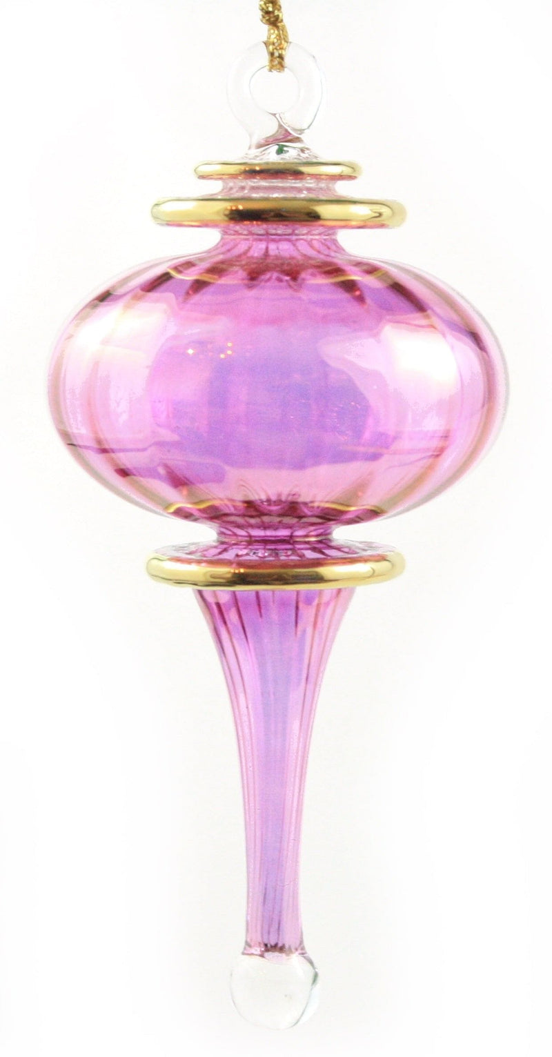 Egyptian Glass Gold Banded Ball with Spire Ornament -  Purple - Shelburne Country Store