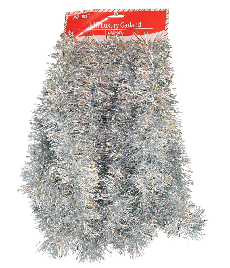 12 foot 5 Ply Holographic Tinsel Garland - Silver - Shelburne Country Store