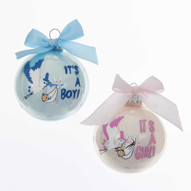 It's A - Boy / Girl Glass Ball With Bow Ornaments Girl - Pink - Shelburne Country Store