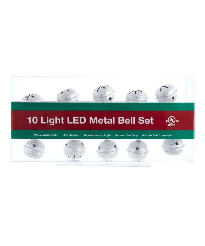 10-Light Silver Bell With Warm White LED Light Set - Shelburne Country Store