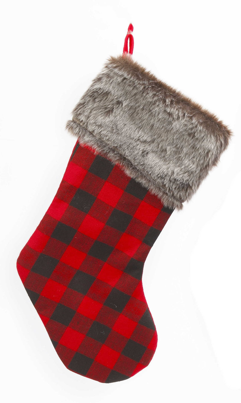 23" Fabric Plaid Holiday Stocking - - Shelburne Country Store