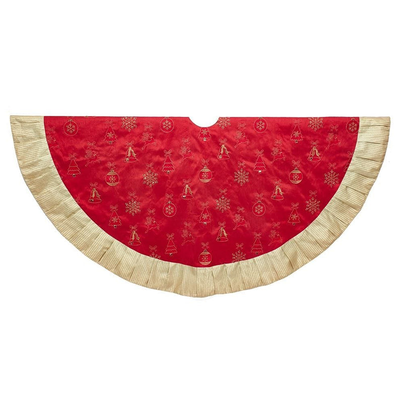 60" Red With Gold Embroidered Ornaments Tree Skirt - Shelburne Country Store