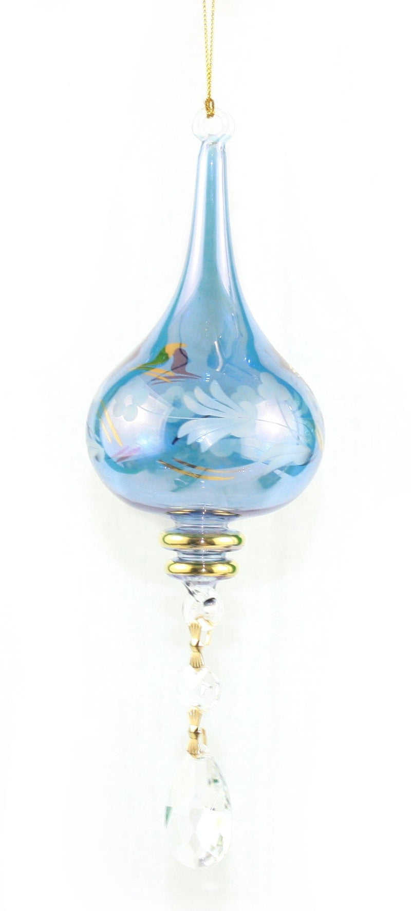 Gold Banded Teardrop with Dangles -  Blue - The Country Christmas Loft
