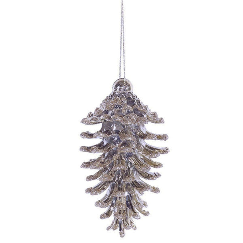 3 Count Glittered Natural Pinecone Ornament - Silver - Shelburne Country Store