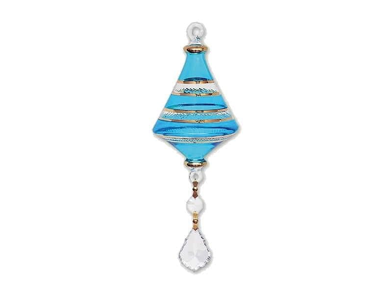 Small Glass cone with Asfour Crystals and Gold Bands - Teal - Shelburne Country Store