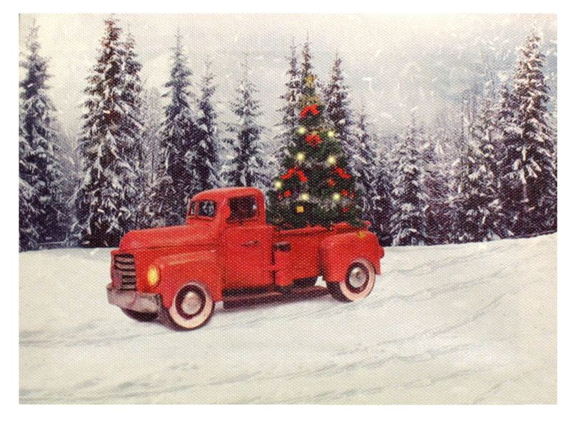 7.8" Lighted Canvas Print - Red Truck With Christmas Tree - Shelburne Country Store