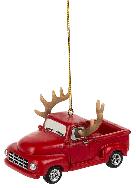 Red Pickup with Antlers Ornament - Shelburne Country Store