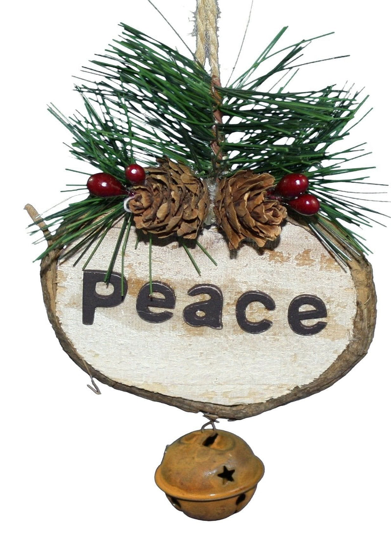 6.5 Inch Rustic Oval Wood Ornament  - Peac4 - Shelburne Country Store