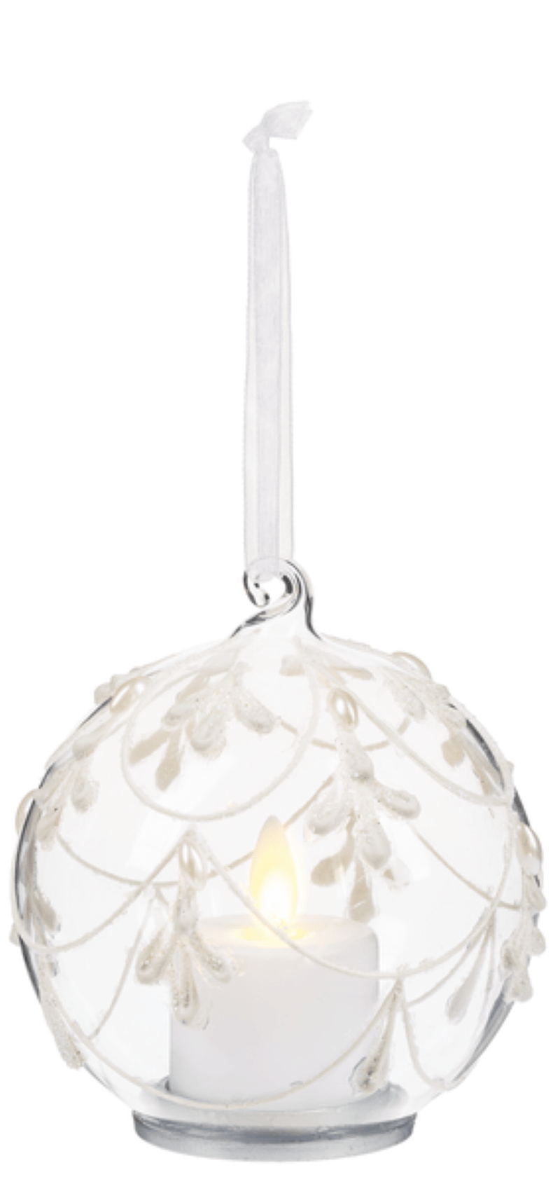 Icicle Ball Ornament with Flickering Flame LED -  Curvy Lines - Shelburne Country Store