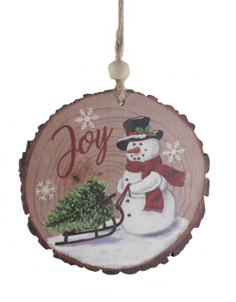 Cut Log Wooden Ornament - Snowmen Joy - Shelburne Country Store