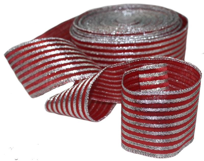 Luxury Red with Silver Stripe Ribbon - - Shelburne Country Store