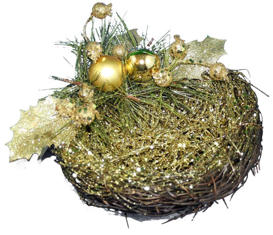 Glitter Holly Bird Nest - - Shelburne Country Store